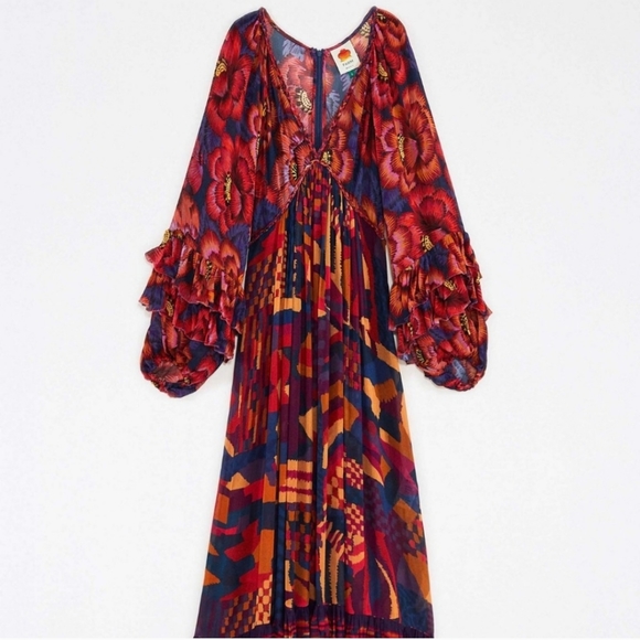 Farm Rio Blue Abstract Patches Maxidress - Picture 4 of 10